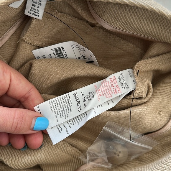 NWT Topshop Wide Leg High Waist Dress Pants Trousers Cuffed Cream Tan Sz 6 - Picture 7 of 7